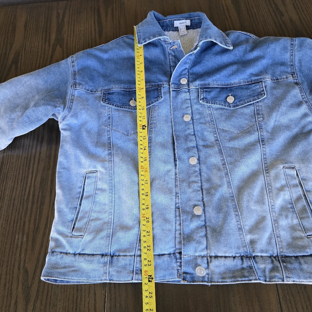 Forever 21 Women's Size S Oversized Ombre Premium Denim Sherpa Lined Jacket Warm - Picture 14 of 15
